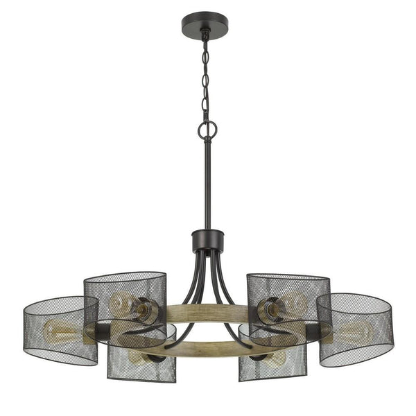 6 Bulb Wooden And Metal Chandelier Brown And Black-zoom-1
