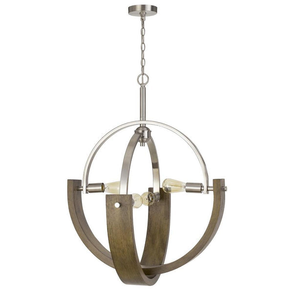 4 Bulb Metal And Wooden Chandelier Silver And Brown-zoom-1