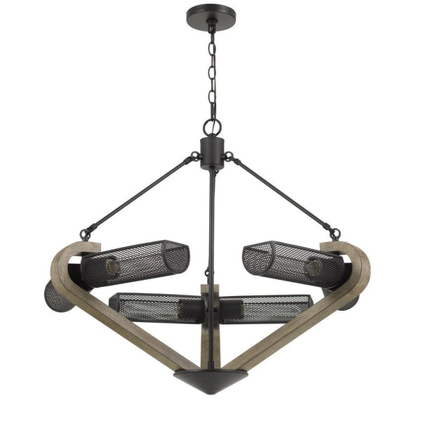 3 Bulb Conical Metal And Wooden Chandelier Brown And Black-zoom-1