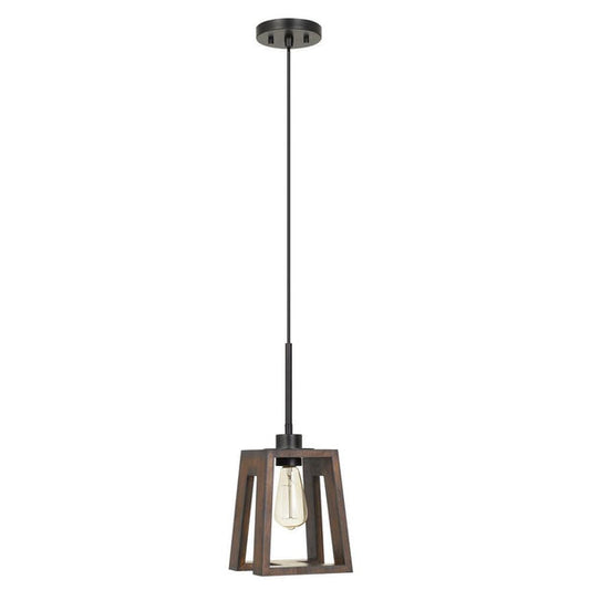 60 Watt Pendant Fixture With H Shaped Wooden Shade Brown