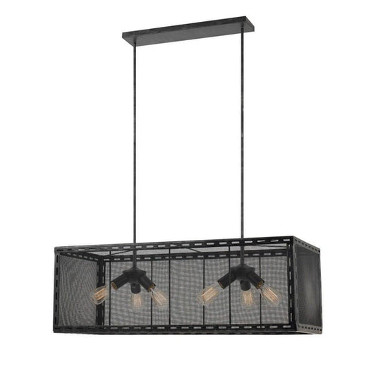Metal Rectangular Open Frame Chandelier With Mesh Design Black