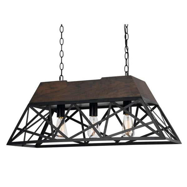 Metal Open Design Geometric Frame Chandelier With Hardwired Switch Bronze
