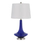 26 Inch Curved Bellied Base Glass Table Lamp Fabric Shade Set of 2 Blue