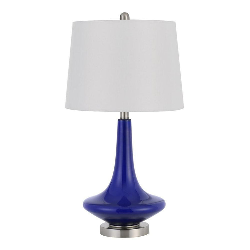 26 Inch Curved Bellied Base Glass Table Lamp Fabric Shade Set of 2 Blue-zoom-
