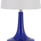 26 Inch Curved Bellied Base Glass Table Lamp Fabric Shade Set of 2 Blue