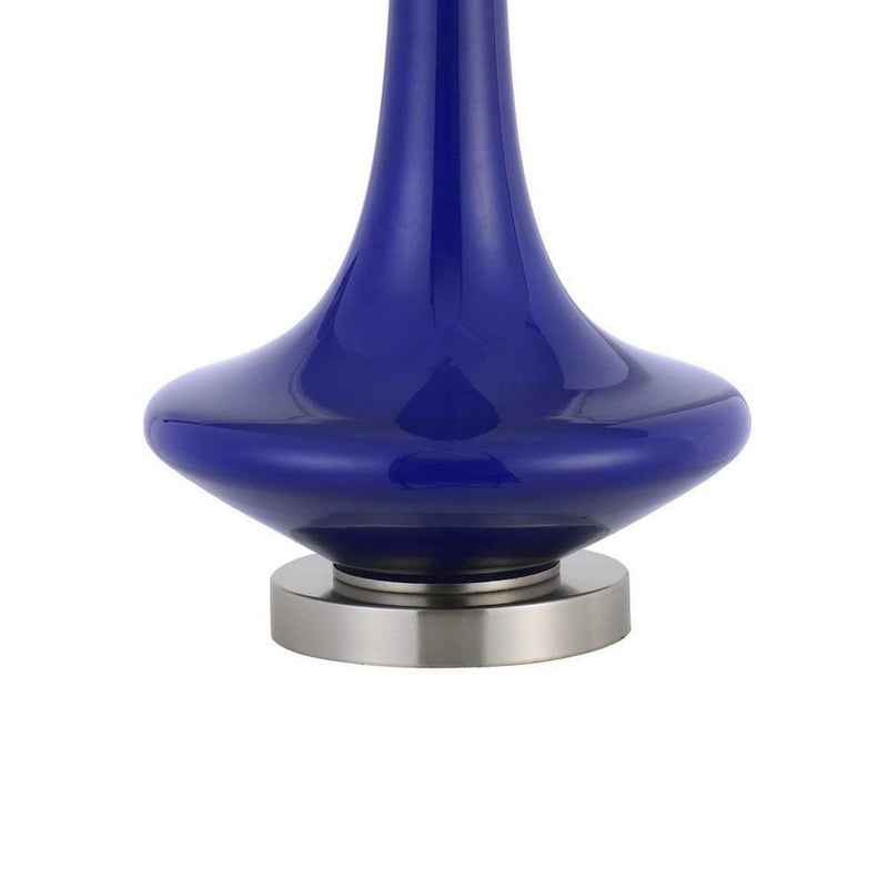 26 Inch Curved Bellied Base Glass Table Lamp Fabric Shade Set of 2 Blue-zoom-