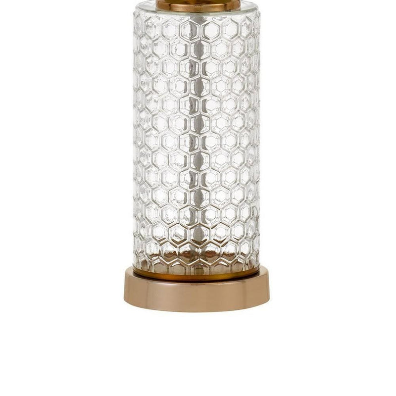 Dual Tone Glass Table Lamp with Honeycomb Design Set of 2 Clear-zoom-