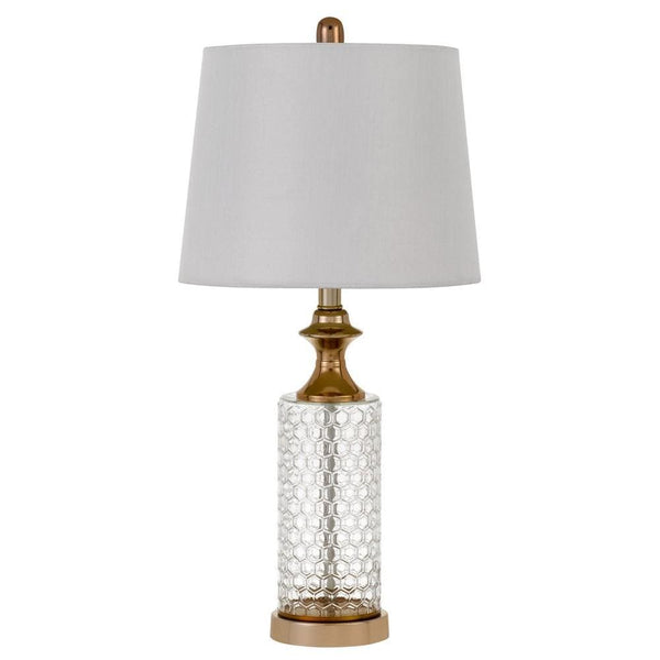 Dual Tone Glass Table Lamp with Honeycomb Design Set of 2 Clear