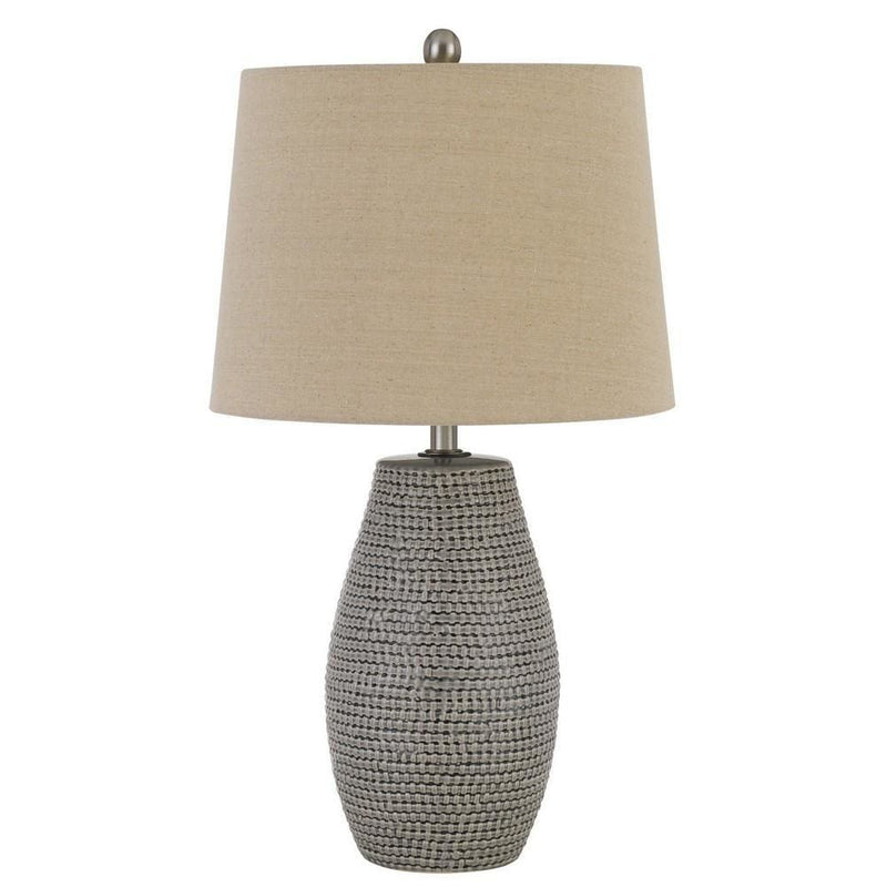 Pot Bellied Shape Ceramic Table Lamp with Textured Details Set of 2 Gray-zoom-