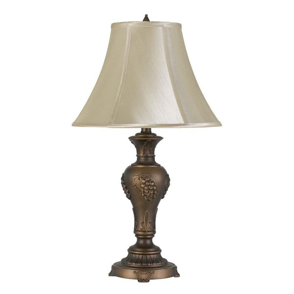 Metal Vase Design Base Table Lamp with Carved Accents Antique Brass