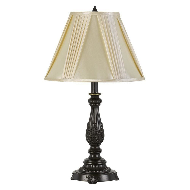 Turned Pedestal Style Metal Table Lamp with Pleated Shade Dark Bronze-zoom-
