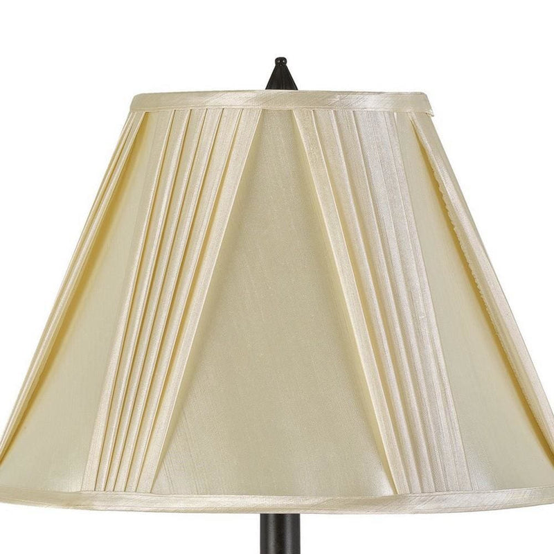 Turned Pedestal Style Metal Table Lamp with Pleated Shade Dark Bronze-zoom-