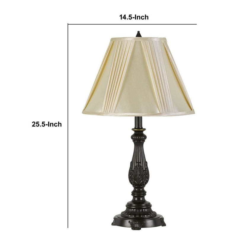 Turned Pedestal Style Metal Table Lamp with Pleated Shade Dark Bronze-zoom-