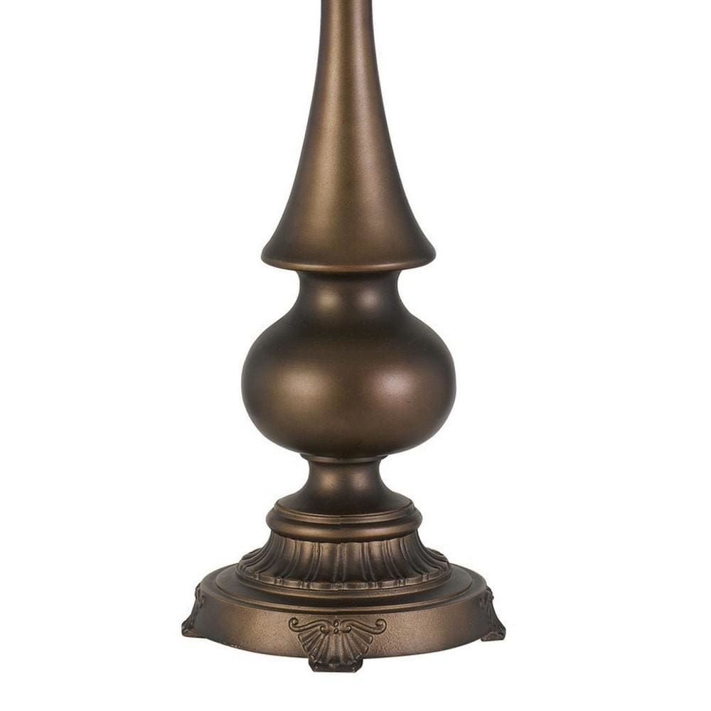 Turned Pedestal Stand Metal Table Lamp with Scalloped Shade Antique Brass-zoom-4