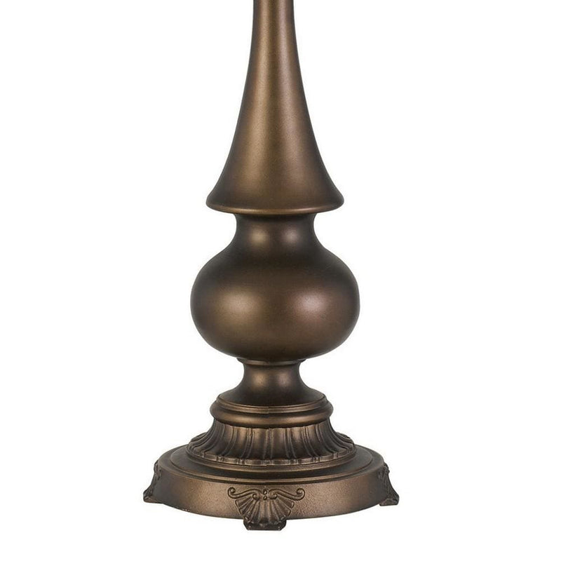 Turned Pedestal Stand Metal Table Lamp with Scalloped Shade Antique Brass-zoom-