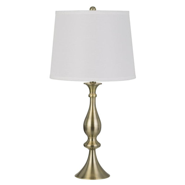 28 Inch Fabric Drum Shade Table Lamp Turned Style Base Metal Body Set of 2 Gold