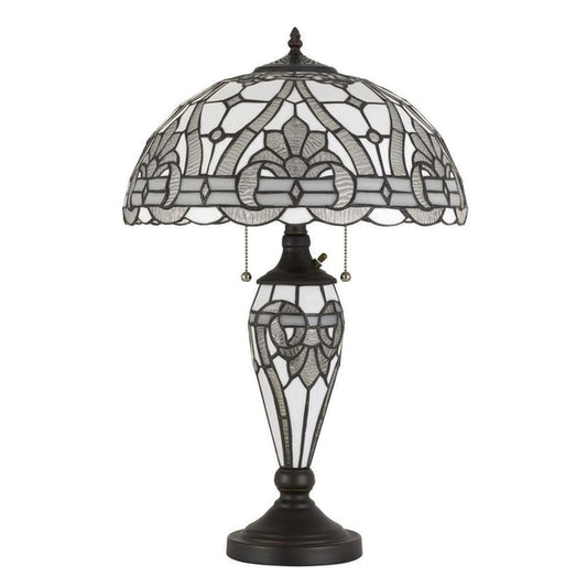 Glass Table Lamp with Umbrella Shade and Pull Chain Switch Gray