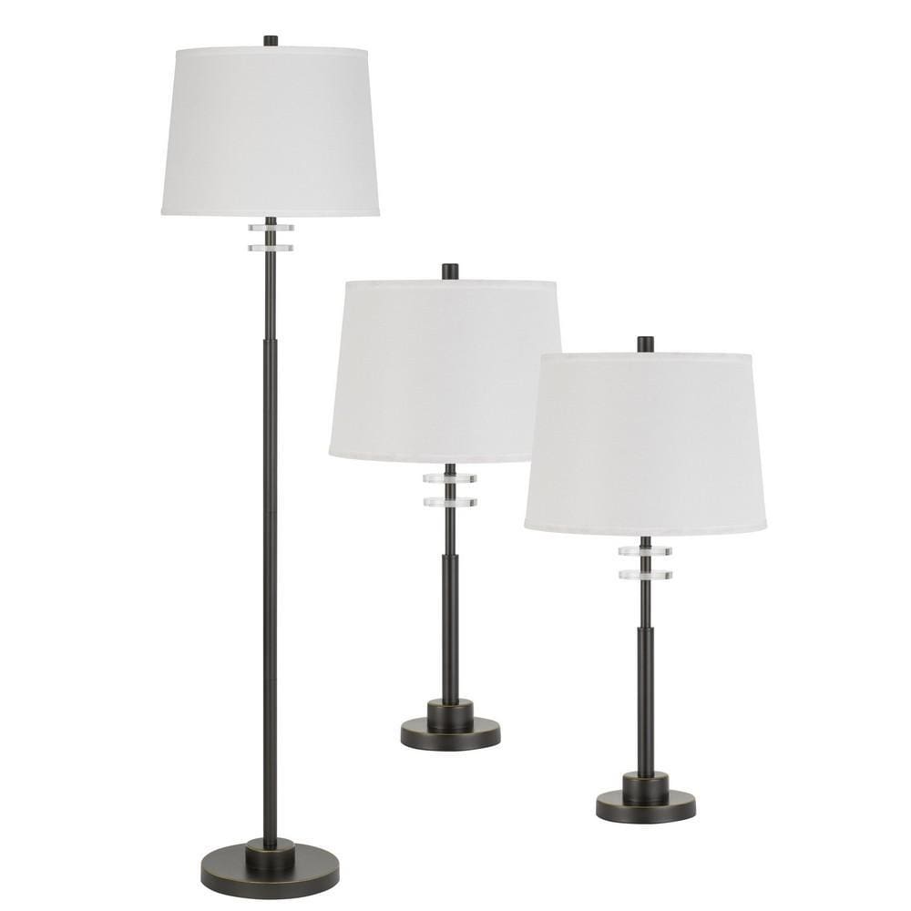 Metal 3 Piece Table Lamp Set with Tapered Drum Shade Dark Bronze-zoom-1