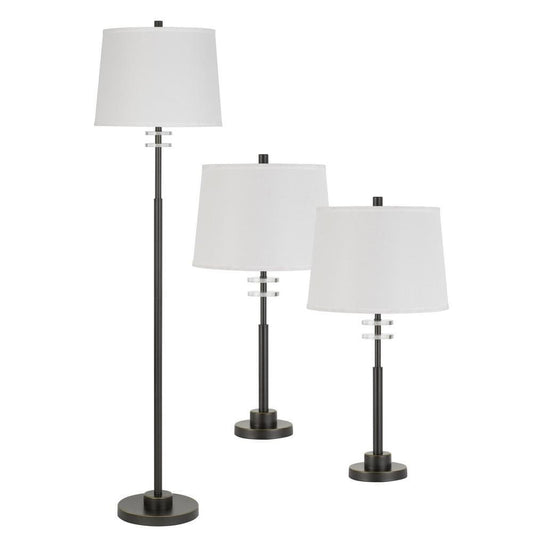 Metal 3 Piece Table Lamp Set with Tapered Drum Shade Dark Bronze