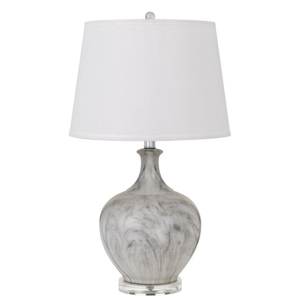 150 Watt Ceramic Table Lamp with Linen Hardback Shade White-zoom-1