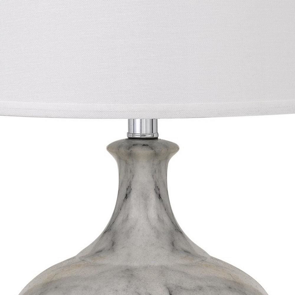 150 Watt Ceramic Table Lamp with Linen Hardback Shade White-zoom-3