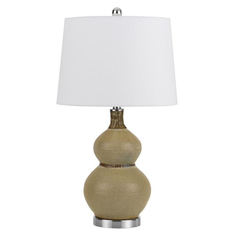 150 Watt Turned Ceramic Table Lamp with Tapered Shade White and Beige-zoom-
