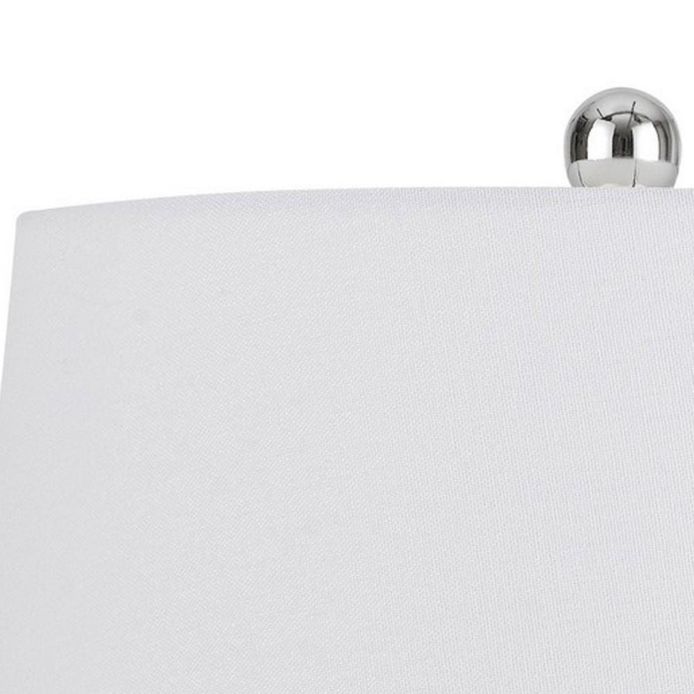 150 Watt Turned Ceramic Table Lamp with Tapered Shade White and Beige-zoom-2