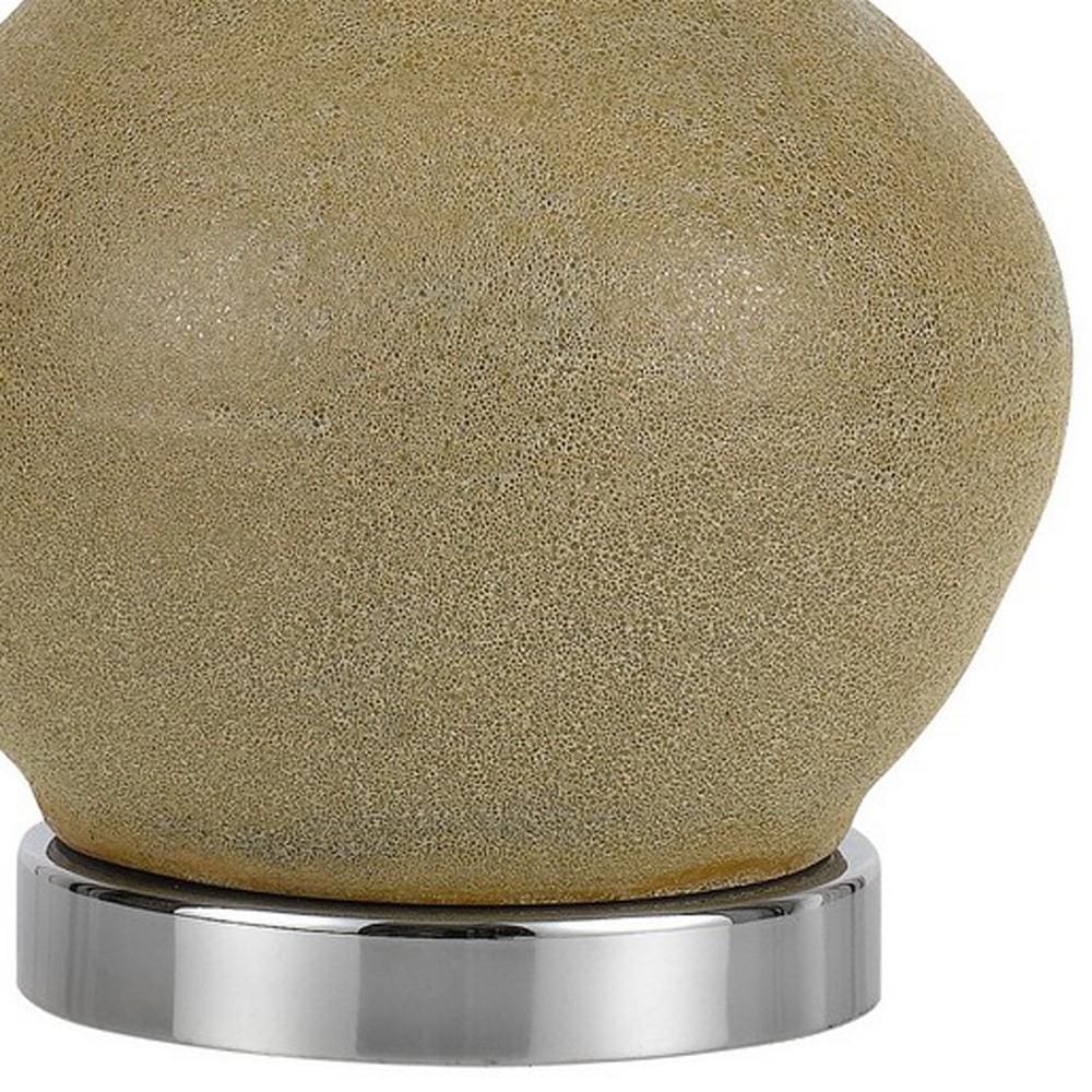 150 Watt Turned Ceramic Table Lamp with Tapered Shade White and Beige-zoom-4
