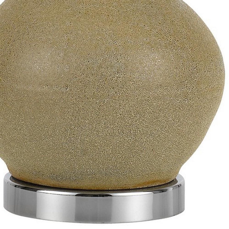150 Watt Turned Ceramic Table Lamp with Tapered Shade White and Beige-zoom-