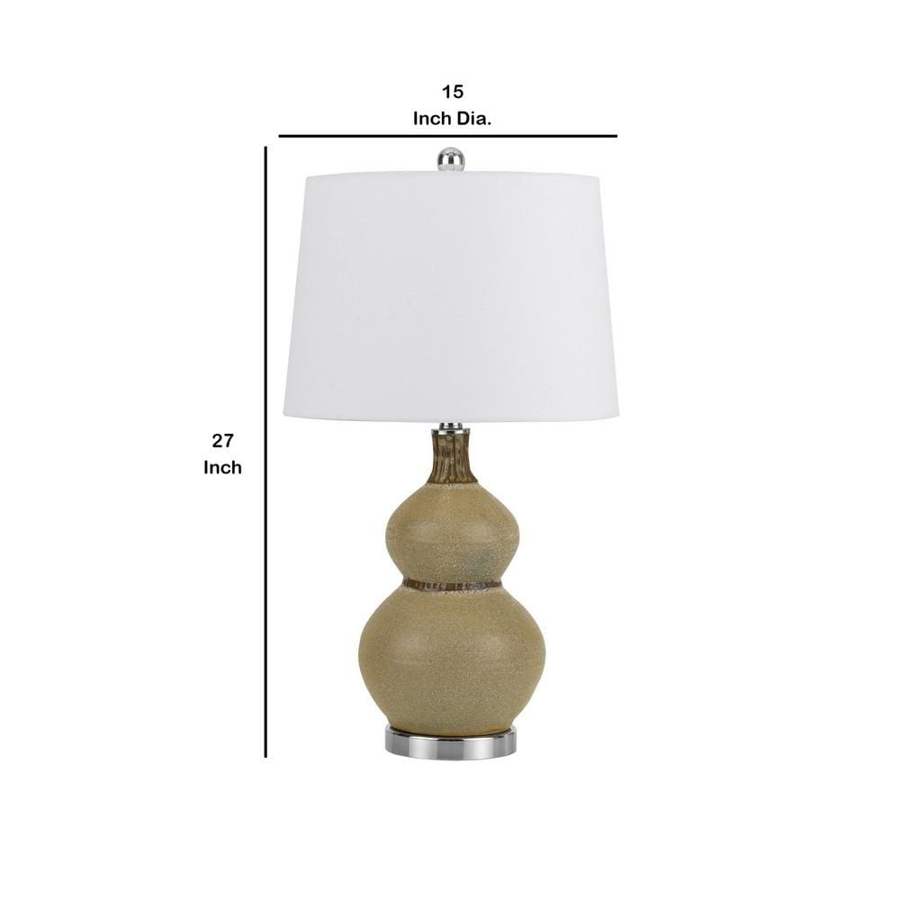 150 Watt Turned Ceramic Table Lamp with Tapered Shade White and Beige-zoom-5