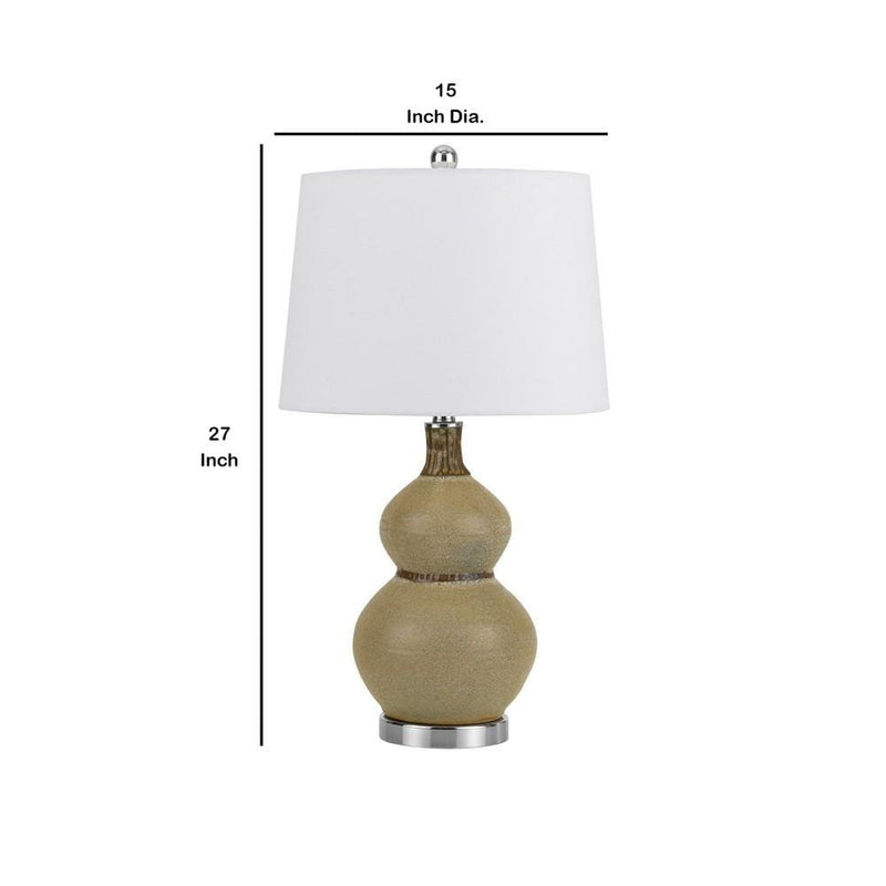 150 Watt Turned Ceramic Table Lamp with Tapered Shade White and Beige-zoom-