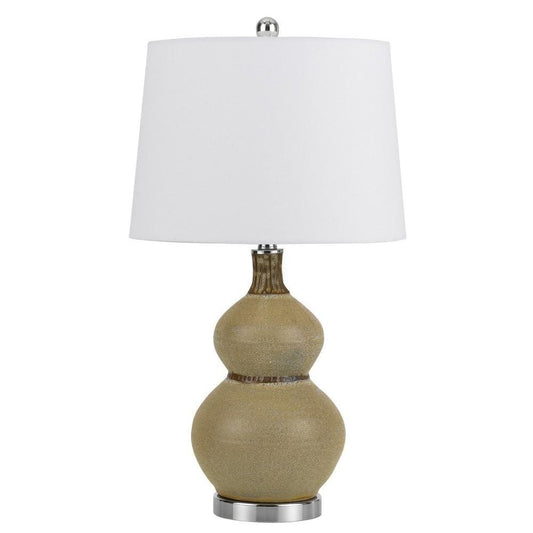 150 Watt Turned Ceramic Table Lamp with Tapered Shade White and Beige