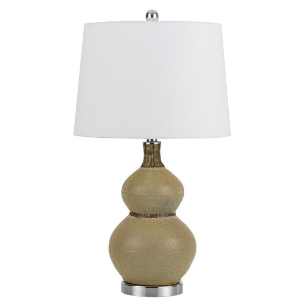 150 Watt Turned Ceramic Table Lamp with Tapered Shade White and Beige