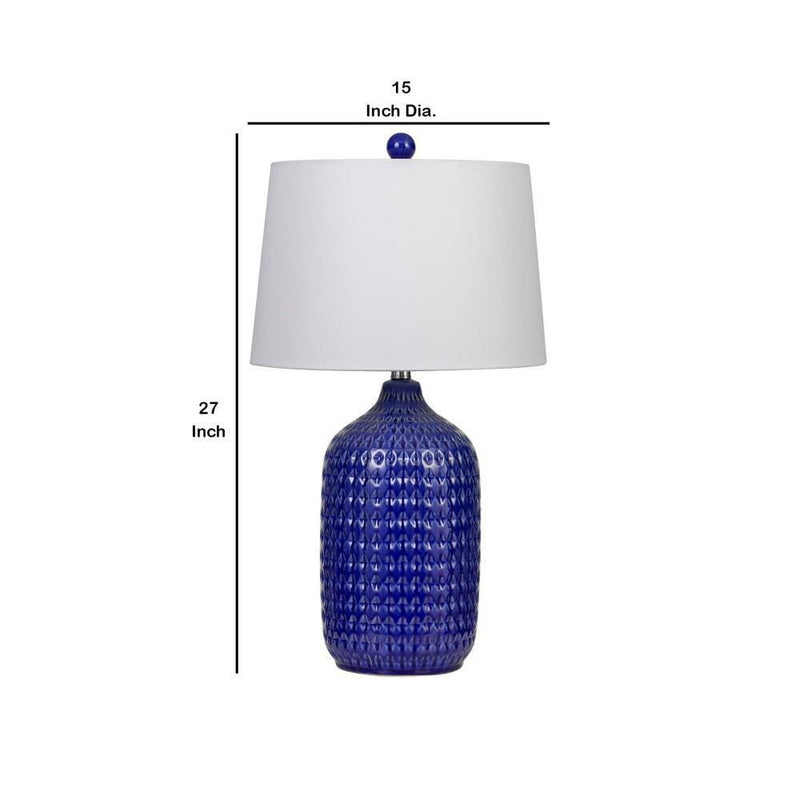 150 Watt Ceramic Table Lamp with Linen Hardback Shade White and Blue-zoom-