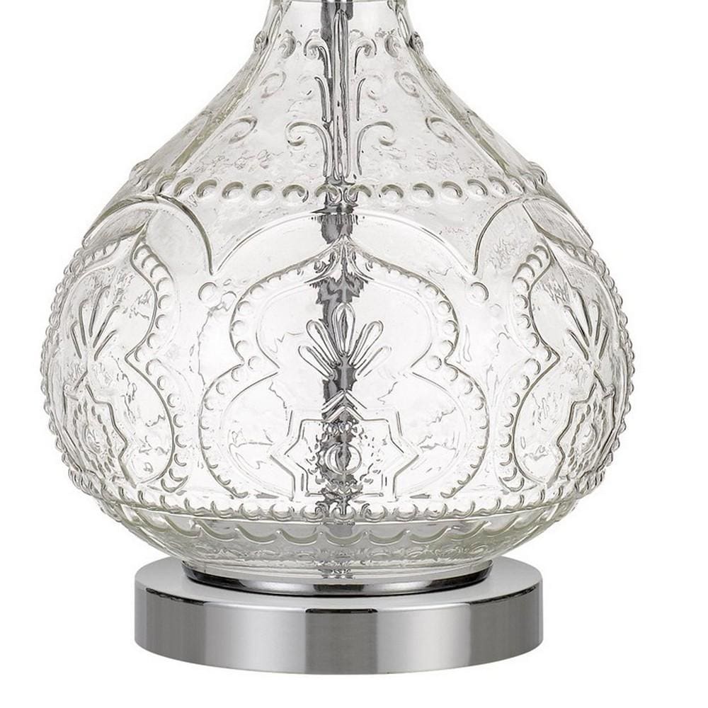 150 Watt Textured Glass Base Table Lamp White and Clear-zoom-4