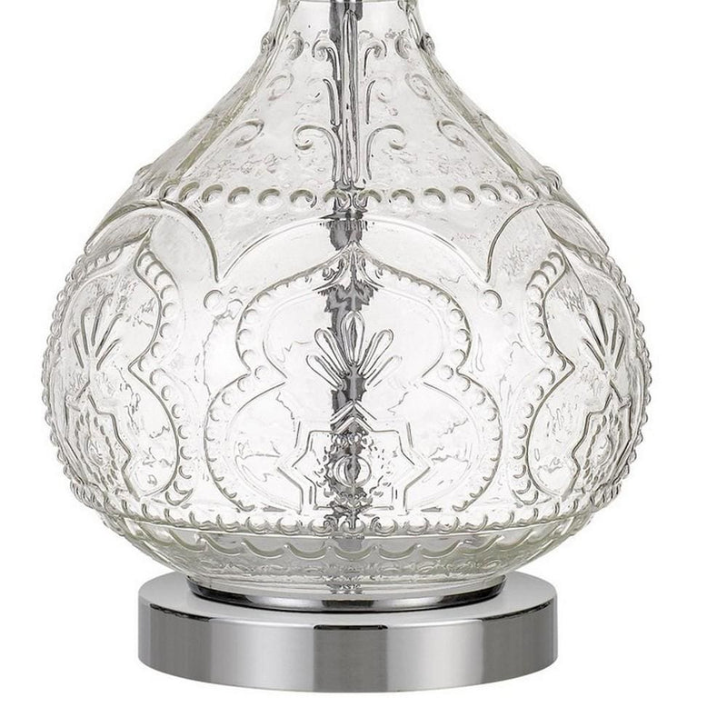 150 Watt Textured Glass Base Table Lamp White and Clear-zoom-