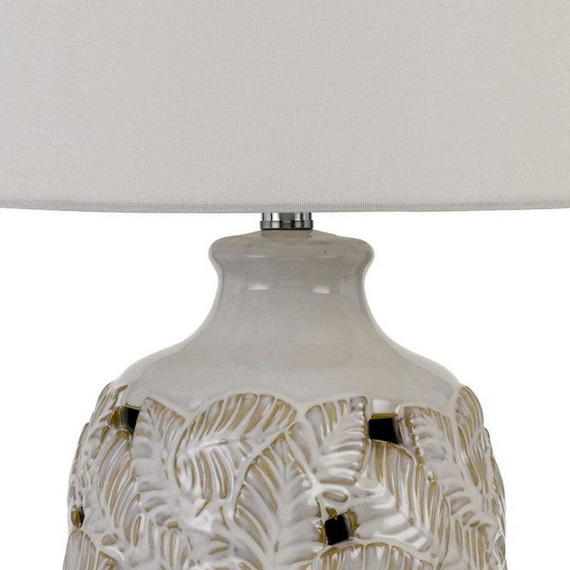 150 Watt Leaf Engraved Ceramic Base Table Lamp Off White-zoom-