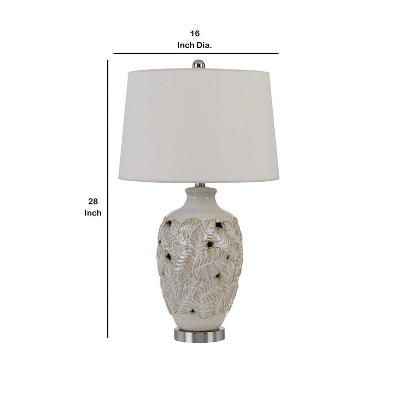 150 Watt Leaf Engraved Ceramic Base Table Lamp Off White-zoom-