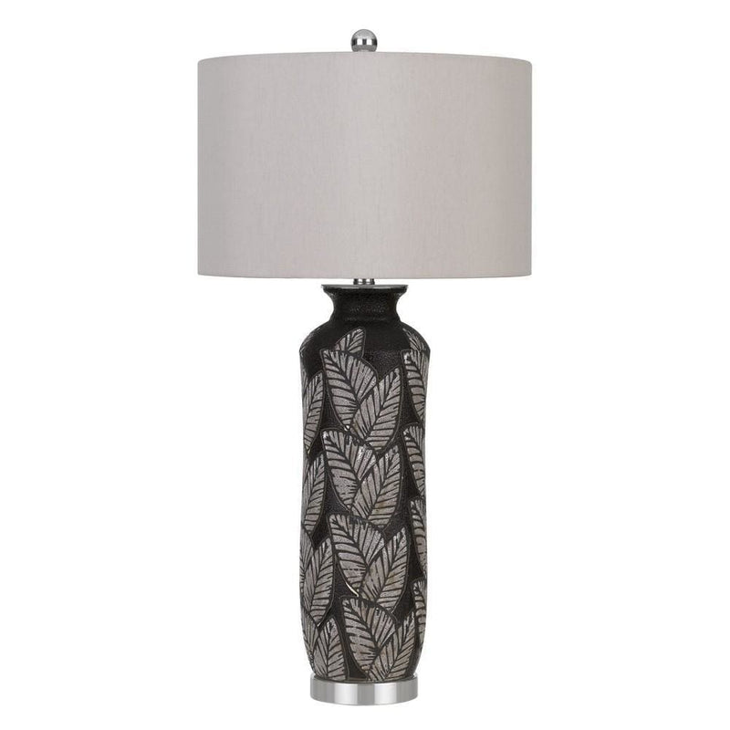 150 Watt Leaf Engraved Ceramic Base Table Lamp Gray and Black-zoom-