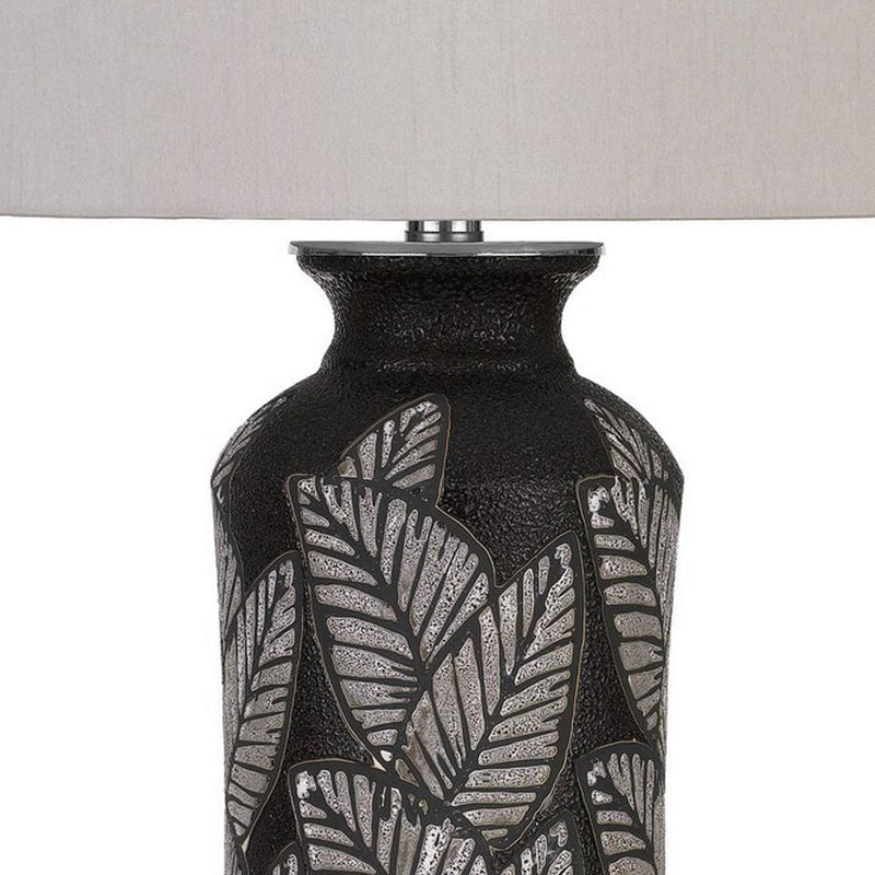 150 Watt Leaf Engraved Ceramic Base Table Lamp Gray and Black-zoom-