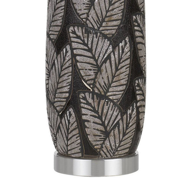 150 Watt Leaf Engraved Ceramic Base Table Lamp Gray and Black-zoom-