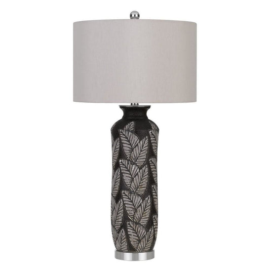 150 Watt Leaf Engraved Ceramic Base Table Lamp Gray and Black