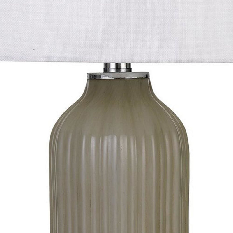 150 Watt Ribbed Glass Base Table Lamp Brown and White-zoom-