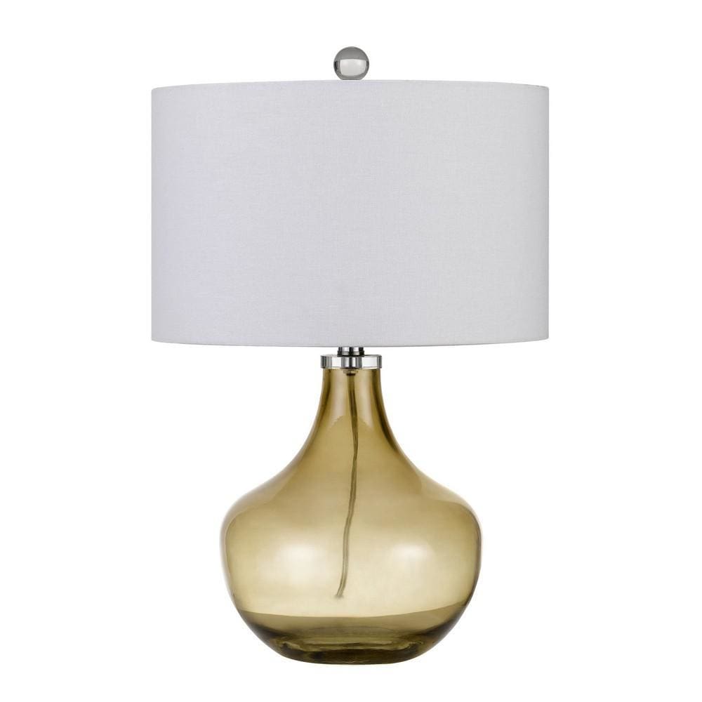 150 Watt Stout Glass Base Table Lamp with Hardback Shade White