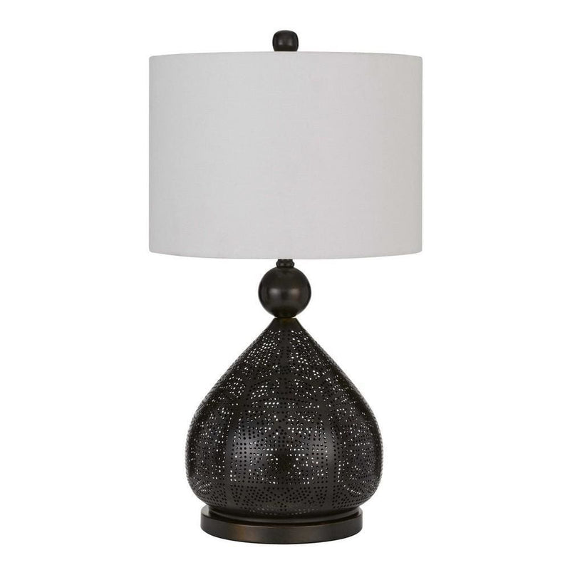 150 Watt Pierced Metal Frame Table Lamp White and Bronze-zoom-