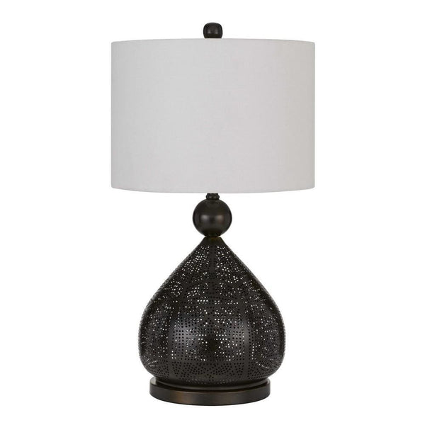 150 Watt Pierced Metal Frame Table Lamp White and Bronze