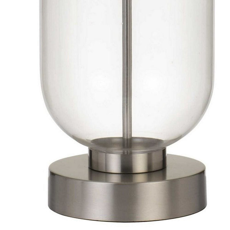 150 Watt Metal and Glass Base Table Lamp Silver and Clear-zoom-