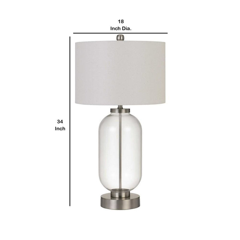 150 Watt Metal and Glass Base Table Lamp Silver and Clear-zoom-