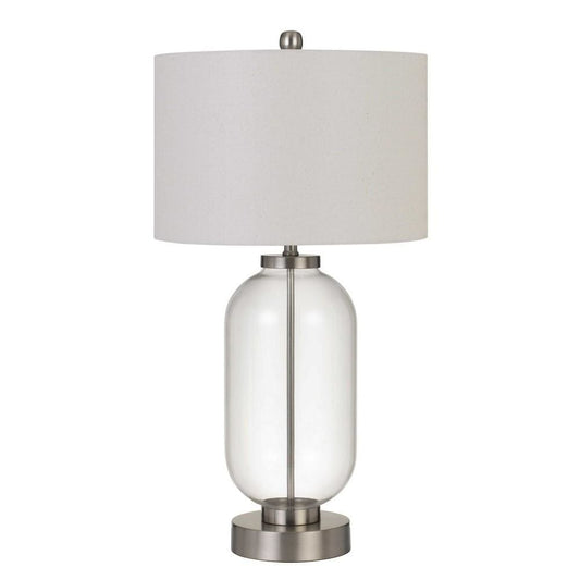 150 Watt Metal and Glass Base Table Lamp Silver and Clear