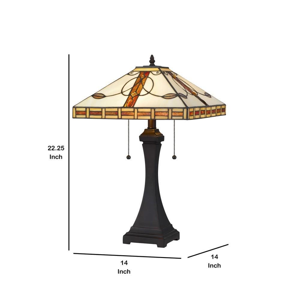 120 Watt Tiffany Shade Table Lamp with Pedestal Base Multicolor-zoom-5